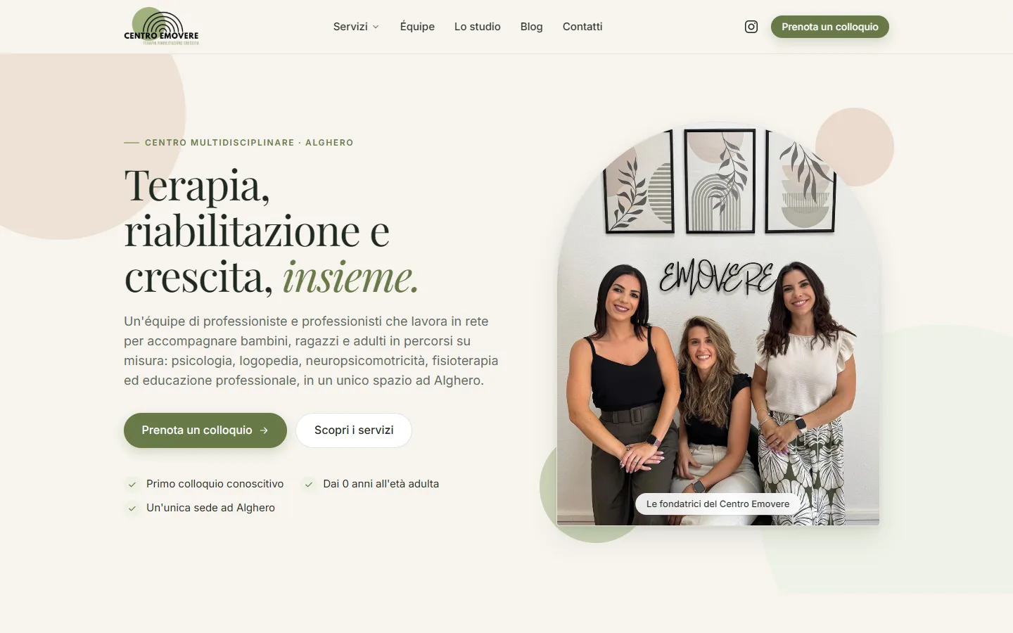 Home page del sito Centro Emovere su desktop